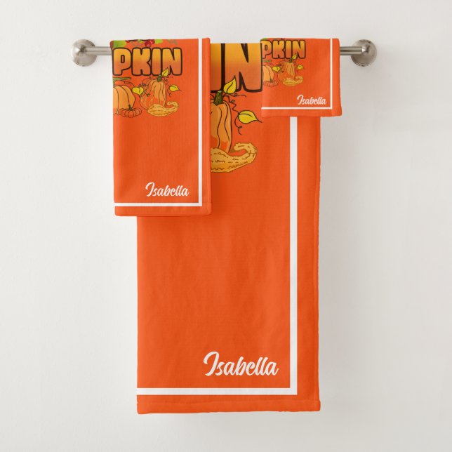 Hello Pumpkin Autumn Customise Text and Colour Bath Towel Set (Insitu)