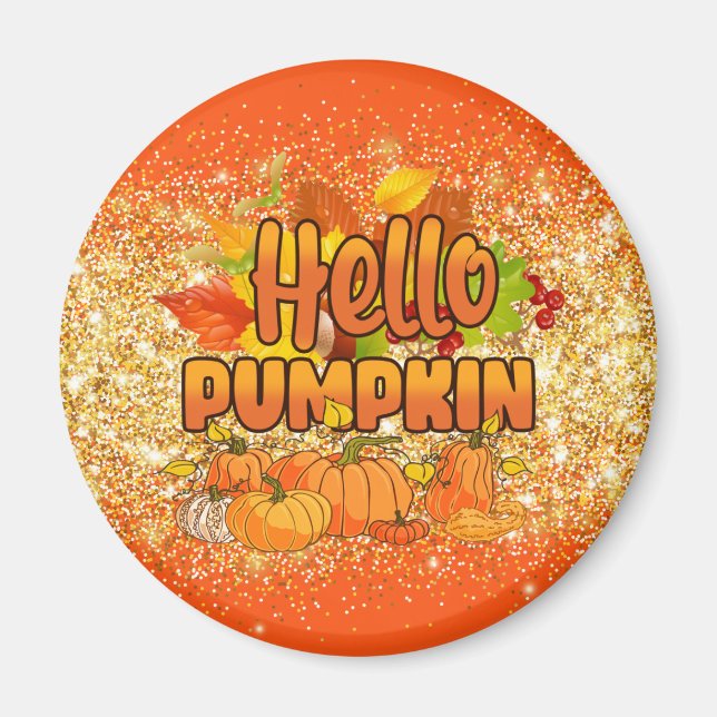 Hello Pumpkin Autumn Customise Text and Colour Magnet (Front)