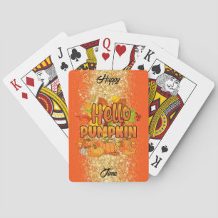Hello Pumpkin Autumn Customise Text and Colour Playing Cards