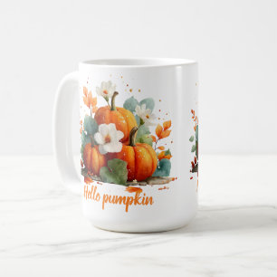 Hello Pumpkin Autumn Floral Design Coffee Mug
