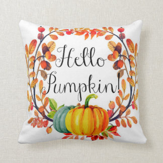 "Hello Pumpkin!" Autumn Wreath Throw Pillow