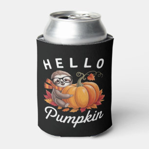 Hello Pumpkin - Cute Fall Sloth Autumn Leaves Foli Can Cooler