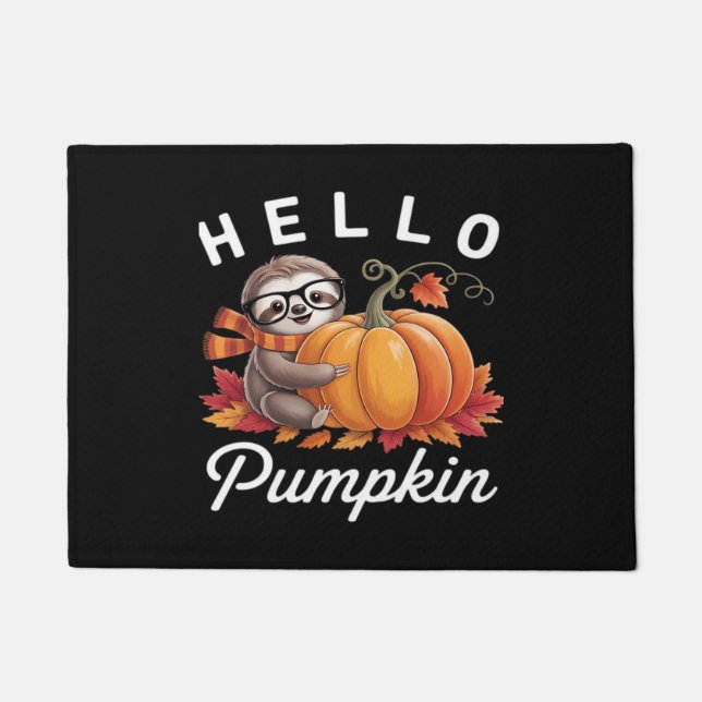 Hello Pumpkin - Cute Fall Sloth Autumn Leaves Foli Doormat (Front)