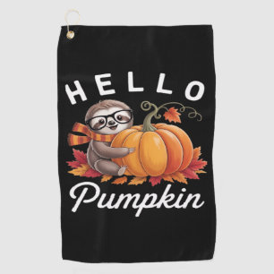 Hello Pumpkin - Cute Fall Sloth Autumn Leaves Foli Golf Towel