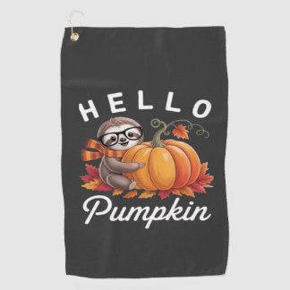 Hello Pumpkin - Cute Fall Sloth Autumn Leaves Foli Golf Towel