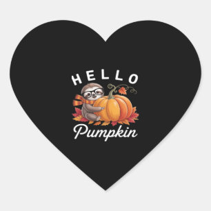 Hello Pumpkin - Cute Fall Sloth Autumn Leaves Foli Heart Sticker