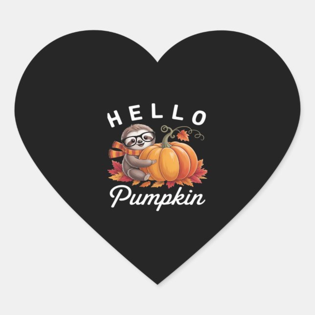 Hello Pumpkin - Cute Fall Sloth Autumn Leaves Foli Heart Sticker (Front)