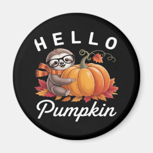 Hello Pumpkin - Cute Fall Sloth Autumn Leaves Foli Magnet