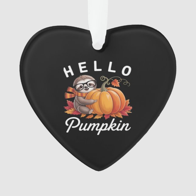 Hello Pumpkin - Cute Fall Sloth Autumn Leaves Foli Ornament (Front)