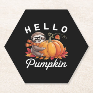 Hello Pumpkin - Cute Fall Sloth Autumn Leaves Foli Paper Coaster