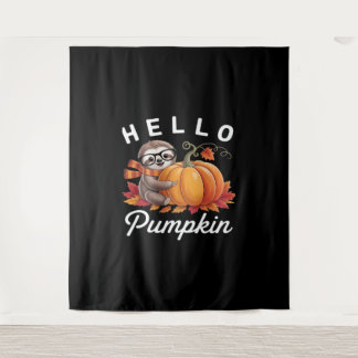 Hello Pumpkin - Cute Fall Sloth Autumn Leaves Foli Tapestry
