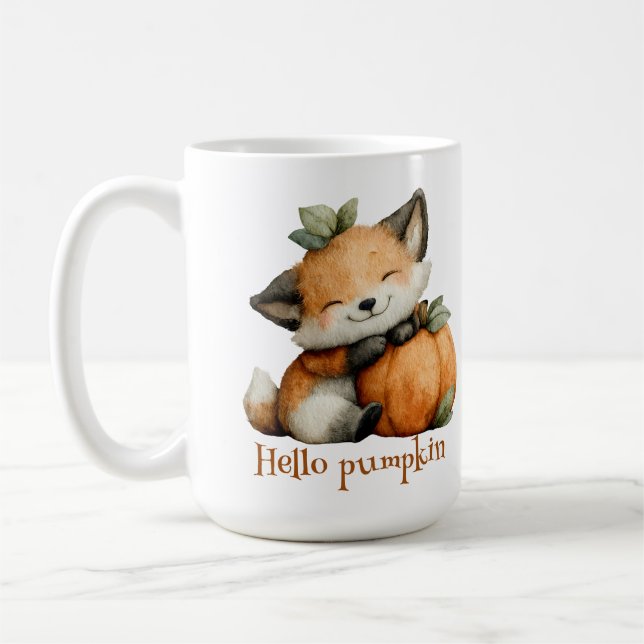 Hello Pumpkin Cute Fox Halloween Design Coffee Mug (Left)
