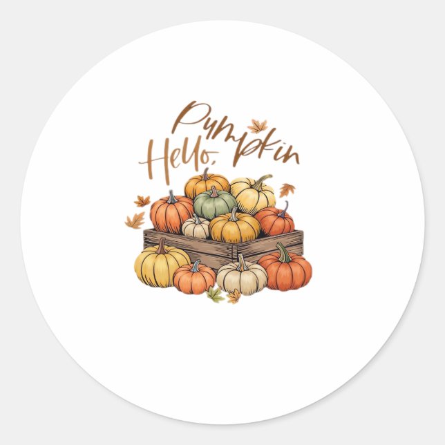 Hello, Pumpkin design Oversized T-Shirt.png Classic Round Sticker (Front)