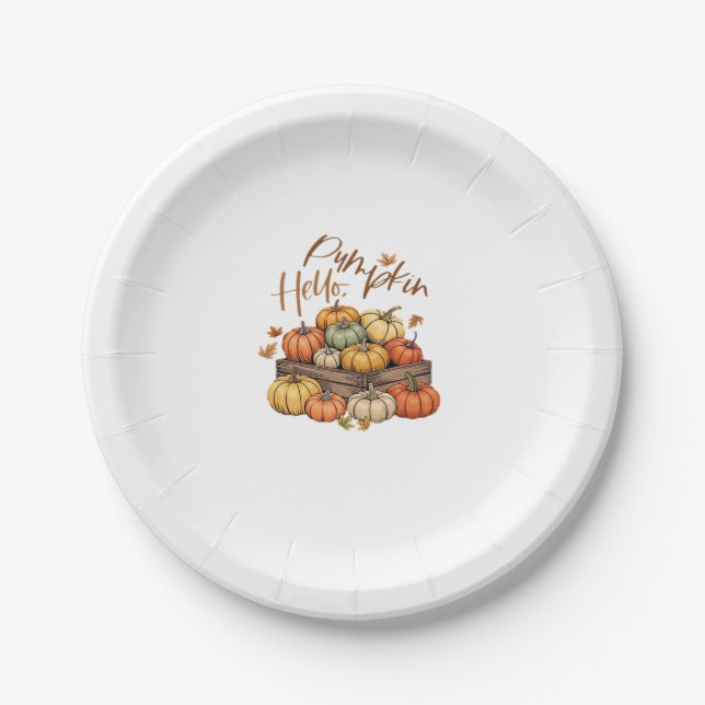 Hello, Pumpkin design Oversized T-Shirt.png Paper Plate (Front)