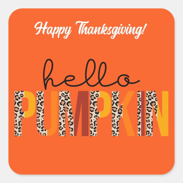 Hello Pumpkin Fall Autumn Customise Square Sticker (Front)