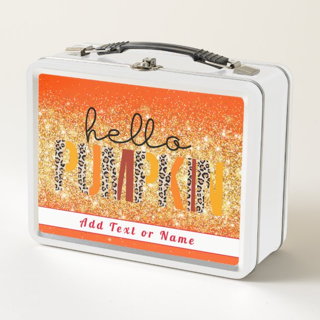 Hello Pumpkin Fall Autumn Customise Text and Colou Metal Lunch Box (Front)