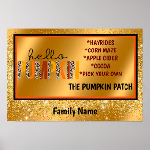 Hello Pumpkin Fall Autumn Customise Text and Colou Poster
