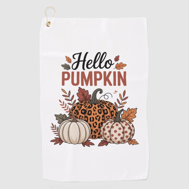 Hello Pumpkin Fall Autumn Golf Towel (Front)