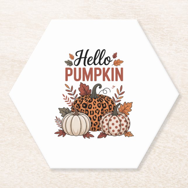 Hello Pumpkin Fall Autumn Paper Coaster (Front)