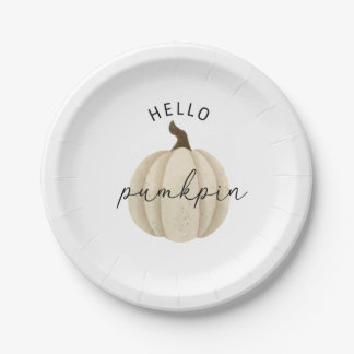 Hello Pumpkin - Fall, autumn Paper Plate
