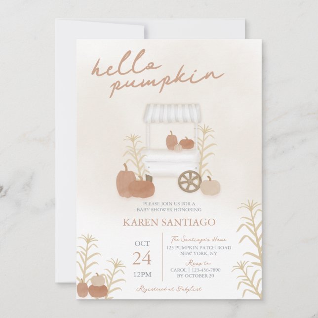 Hello Pumpkin Fall Baby Shower Invites (Front)