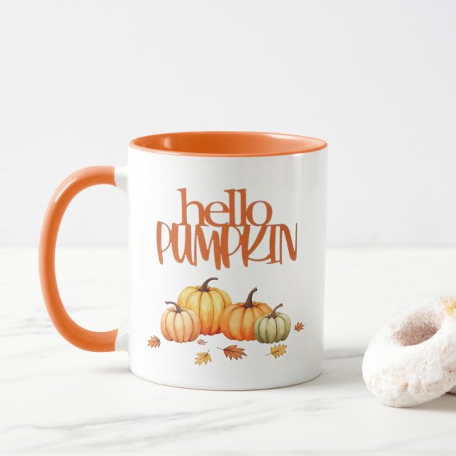Hello Pumpkin Fall Coffee Mug (With Donut)