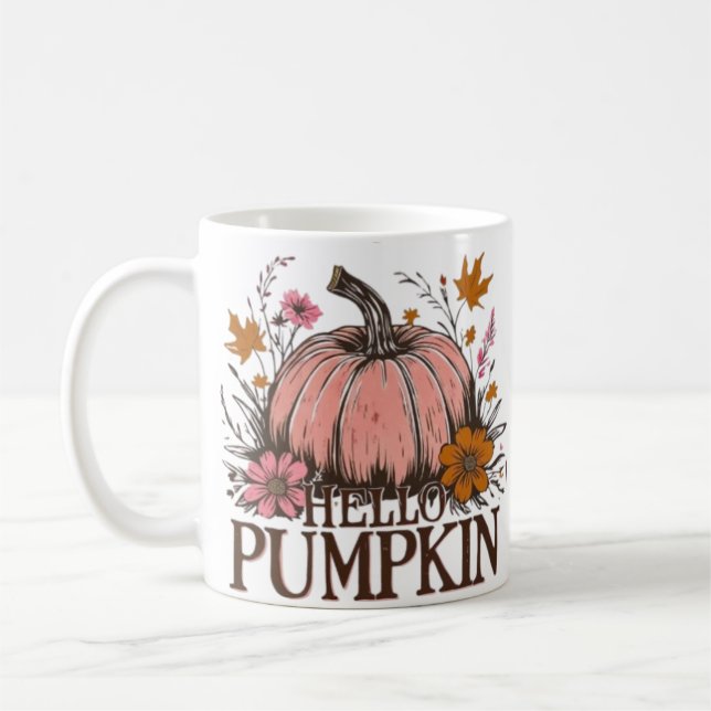 Hello Pumpkin Fall Floral Design 🎃🍂 Coffee Mug (Left)