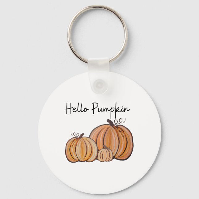 Hello Pumpkin Fall Halloween Graphic  Key Ring (Front)