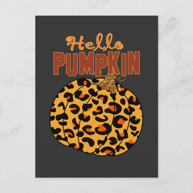 Hello Pumpkin - Fall Leopard Print Postcard (Front)