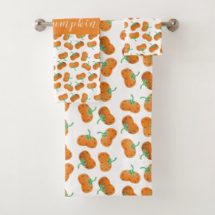 Hello Pumpkin Fall Pattern Orange Green Bath Towel Set