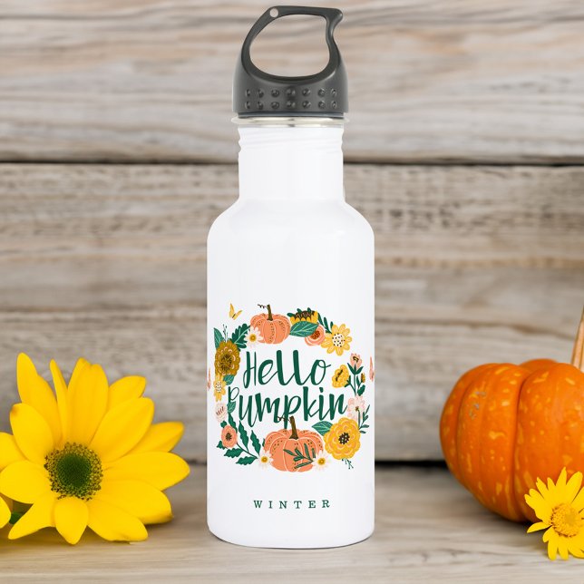 Hello Pumpkin Fall Wildflowers Butterfly Wreath 532 Ml Water Bottle (Hello Pumpkin Fall Wildflowers Butterfly Wreath Stainless Steel Water Bottle)