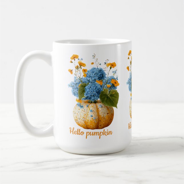 Hello Pumpkin Floral Halloween Arrangement Coffee Mug (Left)