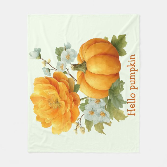 Hello Pumpkin Floral Halloween Design Fleece Blanket (Front)