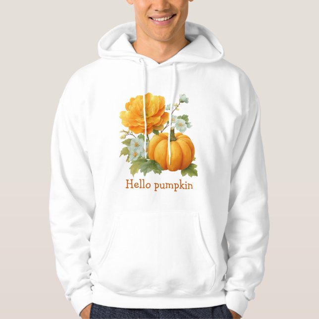 Hello Pumpkin Floral Halloween Design Hoodie (Front)