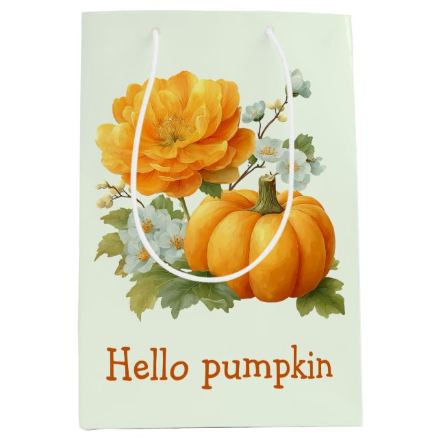 Hello Pumpkin Floral Halloween Design Medium Gift Bag (Front)