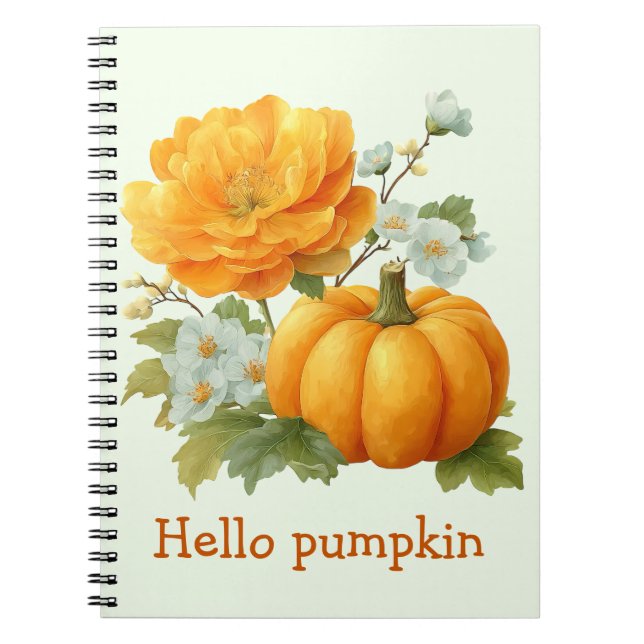 Hello Pumpkin Floral Halloween Design Notebook (Front)