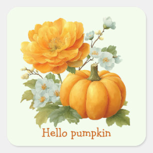 Hello Pumpkin Floral Halloween Design Square Sticker