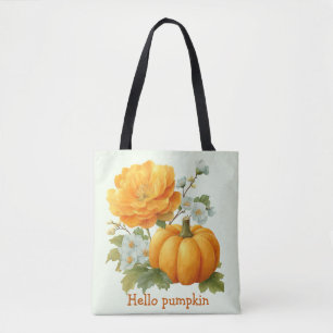 Hello Pumpkin Floral Halloween Design Tote Bag