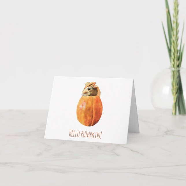 Hello pumpkin guinea pig greeting card (Front)