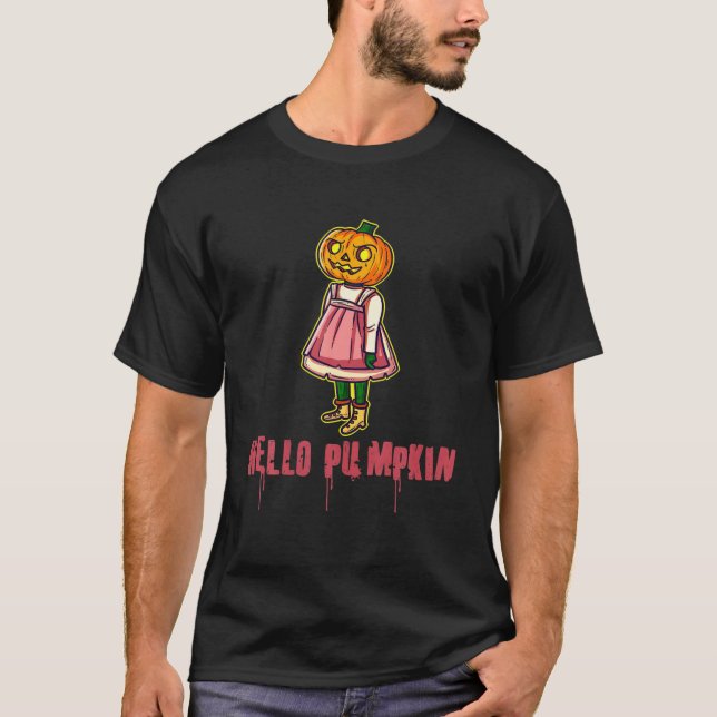 Hello Pumpkin Halloween Spooky Skull Skeleton Pump T-Shirt (Front)