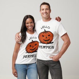 Hello pumpkin jack-o-lantern illustration, Black  T-Shirt