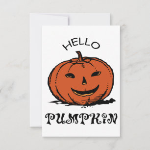 Hello pumpkin jack-o-lantern illustration, Black Thank You Card