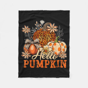 Hello Pumpkin Leopard Print For Fall Thanksgiving  Fleece Blanket