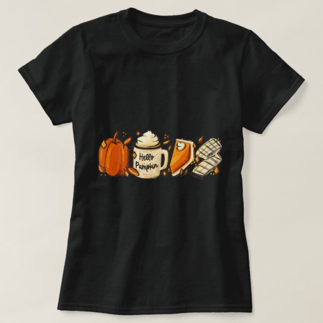Hello Pumpkin Pie Spice Latte Coffee Love Fall Sea T-Shirt (Design Front)