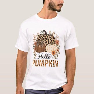 Hello Pumpkin Png, Boho Floral Fall Leopard Pumpki T-Shirt