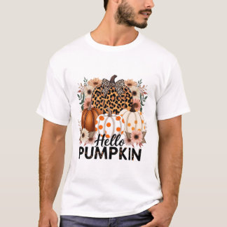 Hello Pumpkin Png, Boho Floral Fall Leopard  T-Shirt