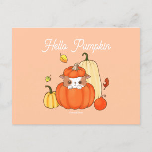 Hello Pumpkin Puppy in a Pumpkin Cute Kawaii  Postcard