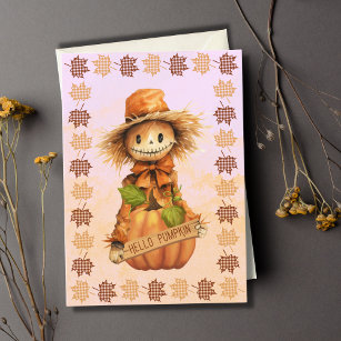 Hello Pumpkin Scarecrow Halloween Greeting Card