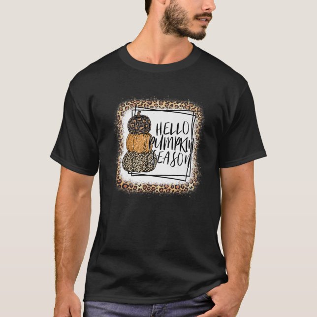 Hello Pumpkin Season Leopard Autumn Season Lovers T-Shirt (Front)