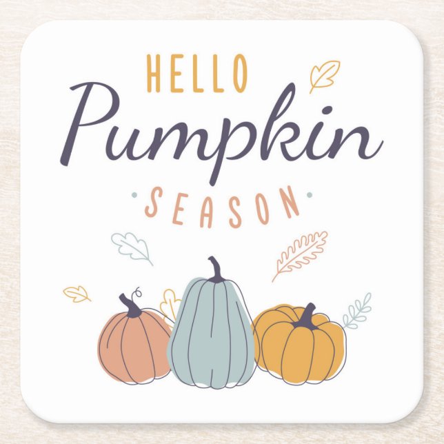 Hello Pumpkin Season Square Paper Coaster (Front)